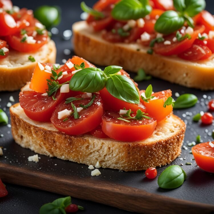 Preparazione delle bruschette al pomodoro e basilico