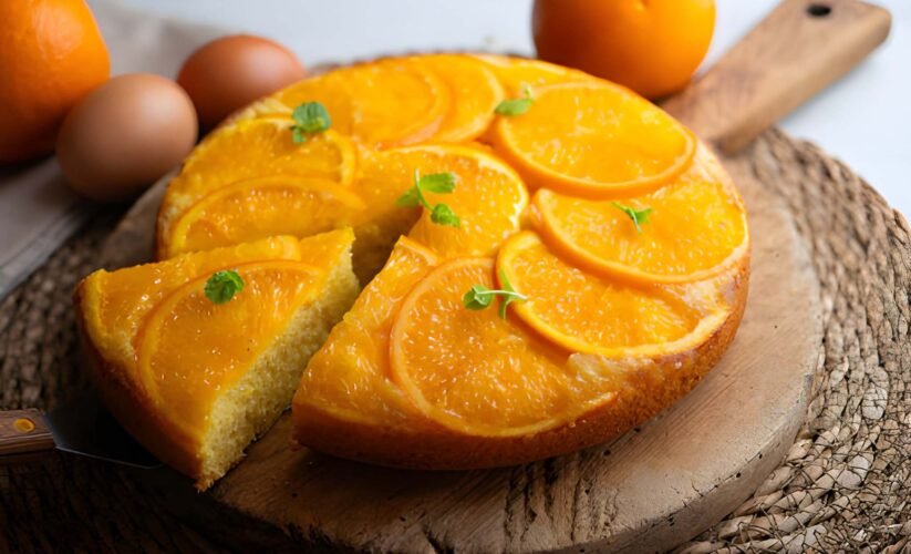 Torta Morbida all'Arancia Senza Burro su un piatto decorativo